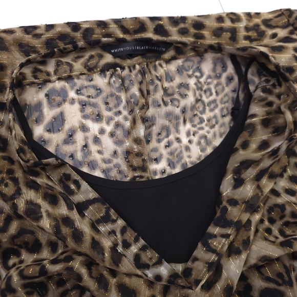 White House Black Market Leopard Print Gold Strip Sheer Dress Sz 4 - Picture 12 of 12